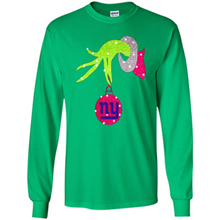 Load image into Gallery viewer, Grinch hand holding New York Giants Glitter Christmas