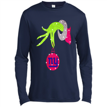 Load image into Gallery viewer, Grinch hand holding New York Giants Glitter Christmas