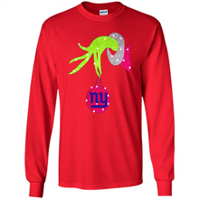 Load image into Gallery viewer, Grinch hand holding New York Giants Glitter Christmas