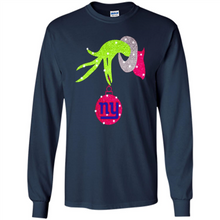 Load image into Gallery viewer, Grinch hand holding New York Giants Glitter Christmas