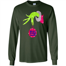Load image into Gallery viewer, Grinch hand holding New York Giants Glitter Christmas
