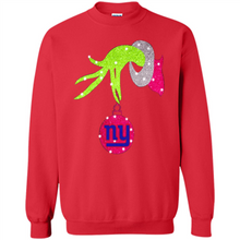 Load image into Gallery viewer, Grinch hand holding New York Giants Glitter Christmas