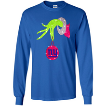Load image into Gallery viewer, Grinch hand holding New York Giants Glitter Christmas