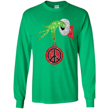 Load image into Gallery viewer, Grinch Hand holding peace sign ornament